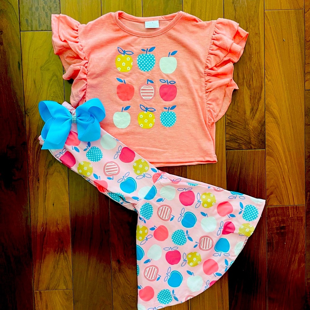 Girls School Flare Pants Set With Matching Bow